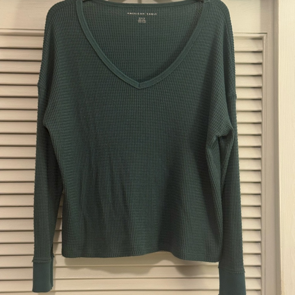 American Eagle Outfitters Teal V-Neck Sweatshirt